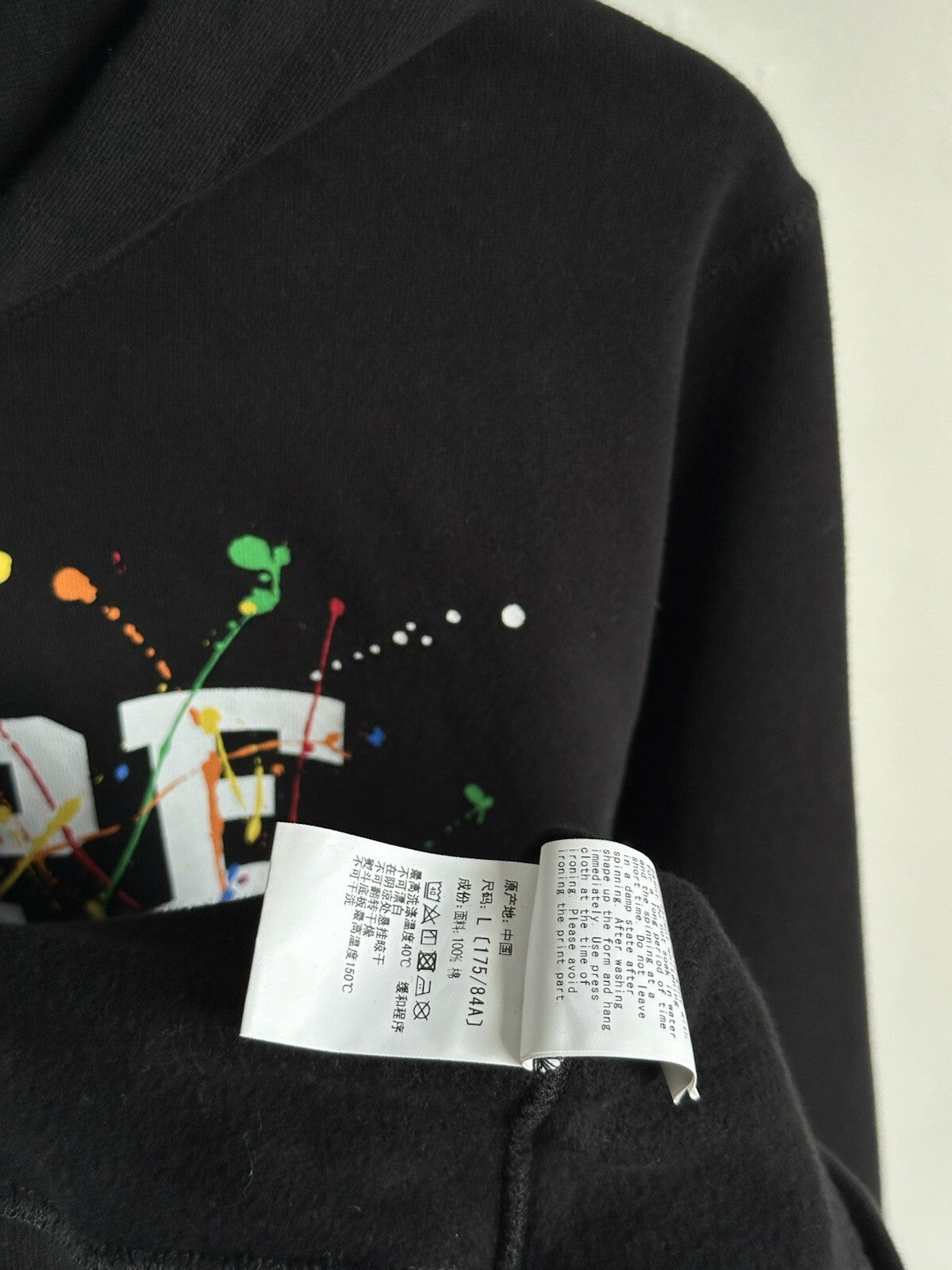 A BATHING APE BAPE PAINT SPLATTER PULLOVER HOODIE BLACK MULTICOLOR SZ L