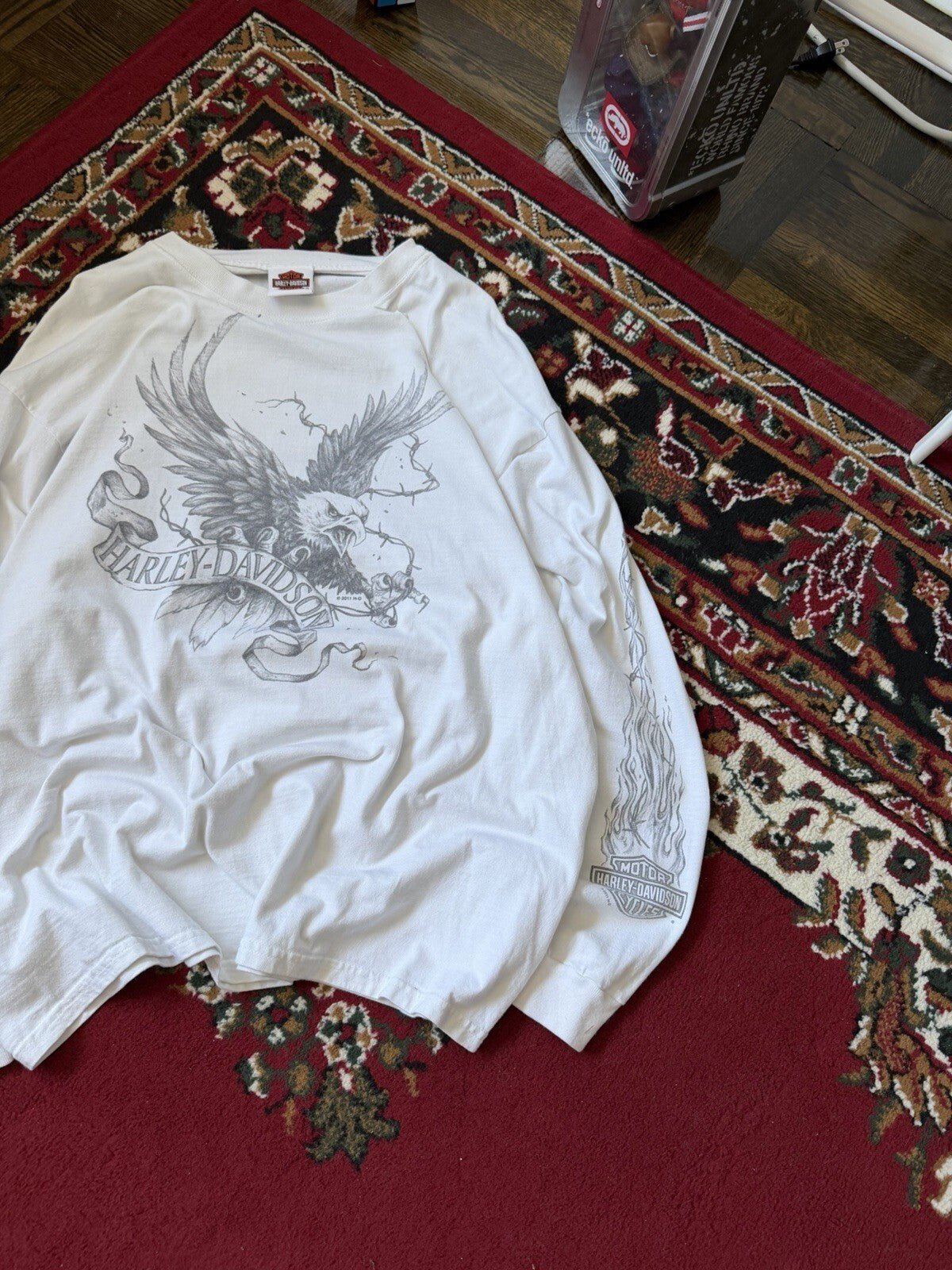 Vintage Harley Davidson Long Sleeve Eagle Gray Flames T-Shirt L Tee