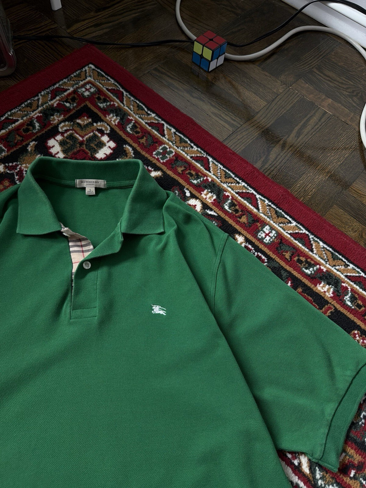 Burberry London Pique Polo Golf Shirt Short Sleeve Green Men's Size L