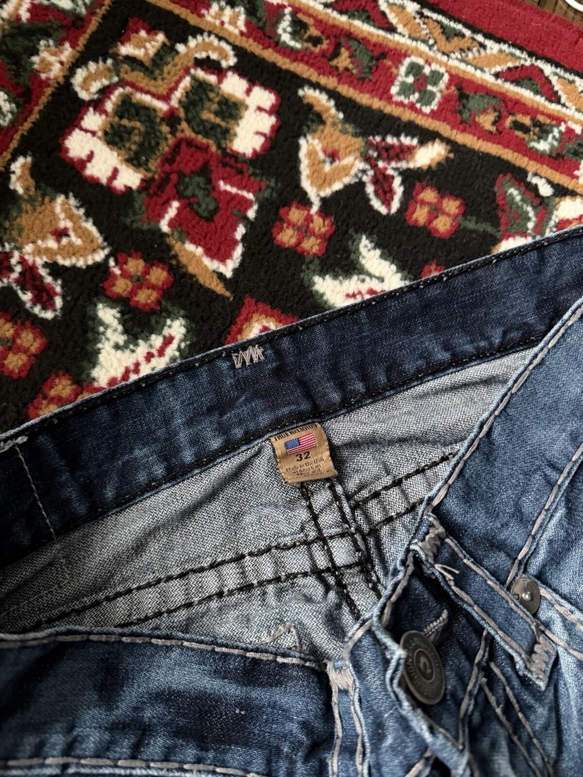 True Religion Mens Jeans Denim Tan Stitching Straight Leg 32 Y2K