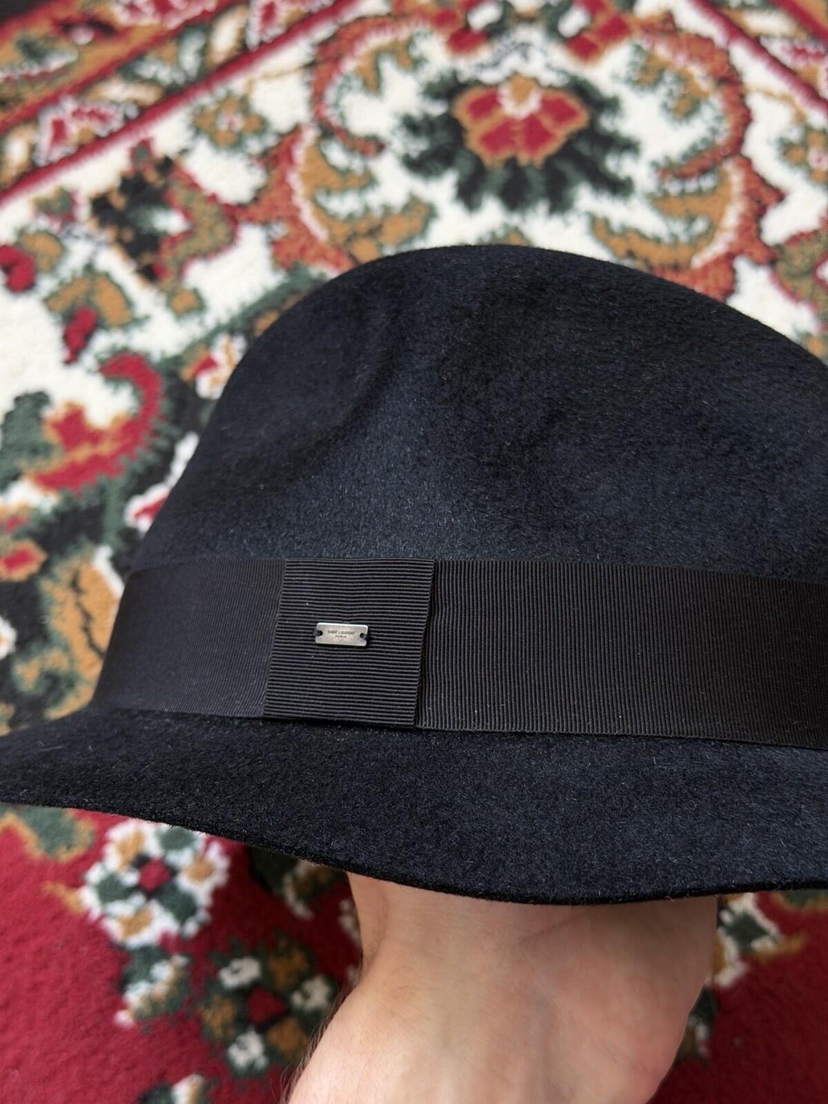 Saint Laurent YSL Black Classic Rabbit Felt Grosgrain Fedora Hat Sz S