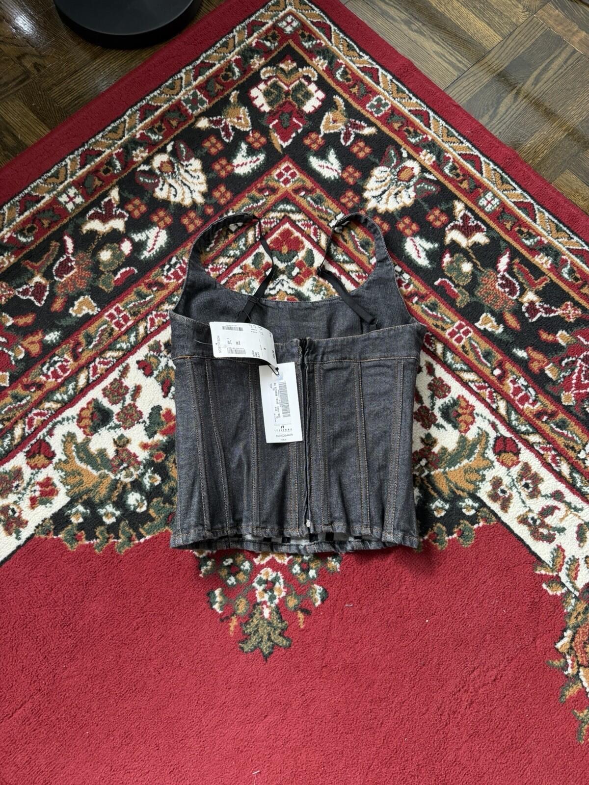 00s Archive Dolce & Gabbana Denim Pleated Gray Corset Top DG Jean Top Y2K