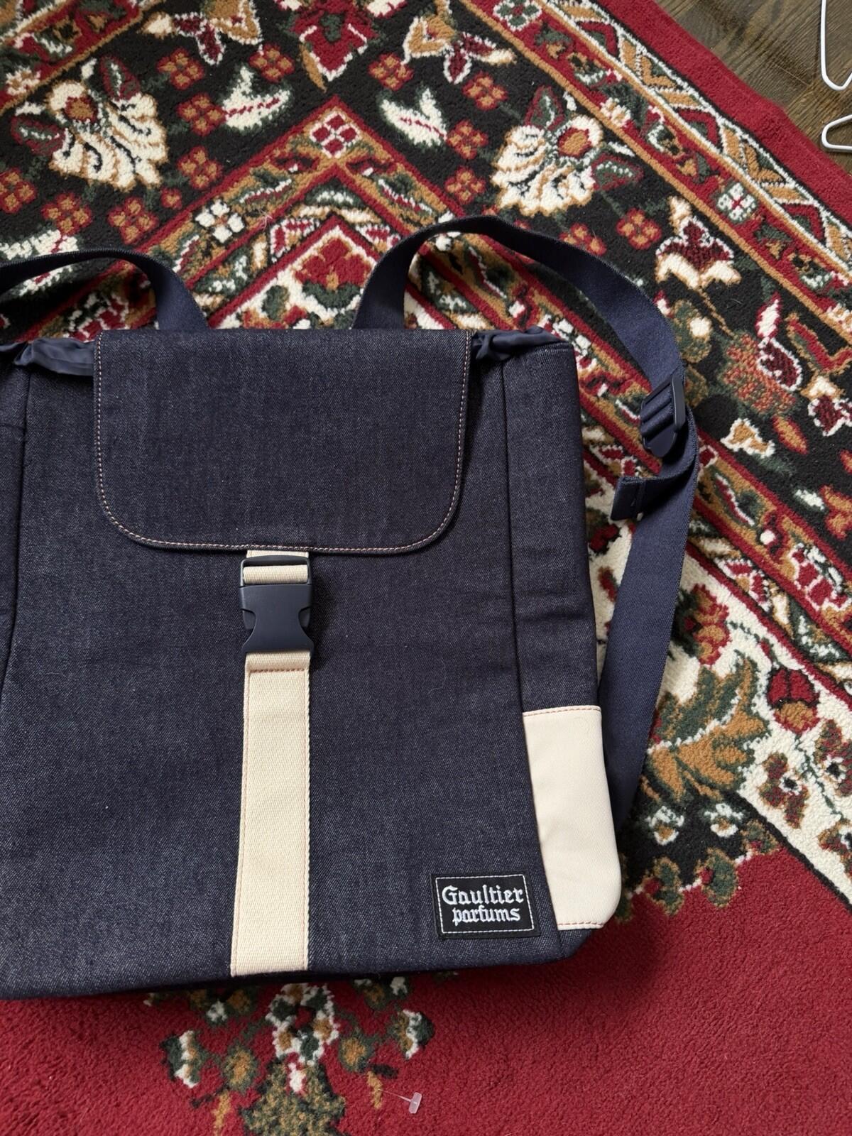Jean Paul Gaultier Blue White Denim Backpack Bag