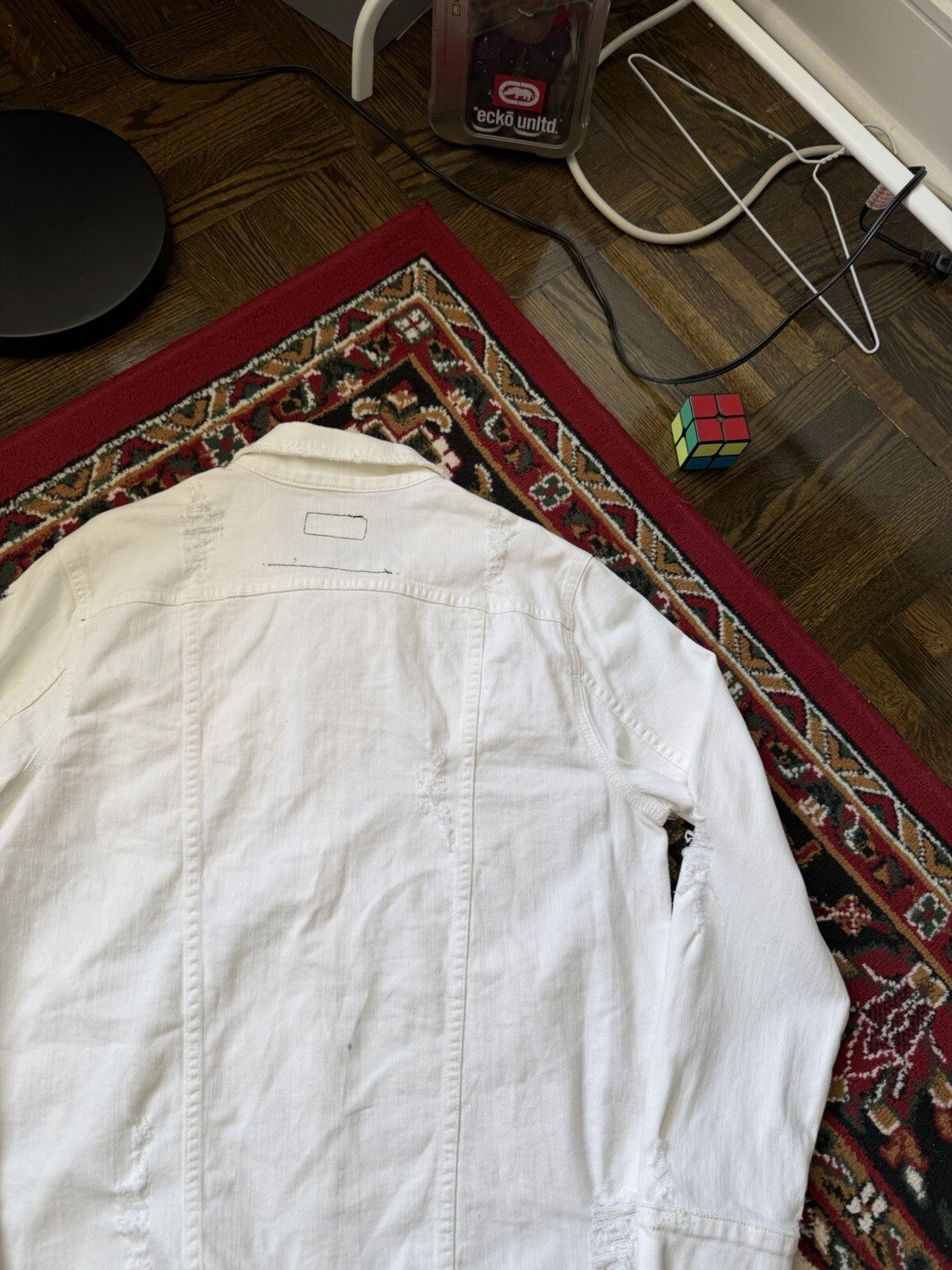 CURRENT / ELLIOTT Distressed Cotton Trucker Denim Jacket White Size 3