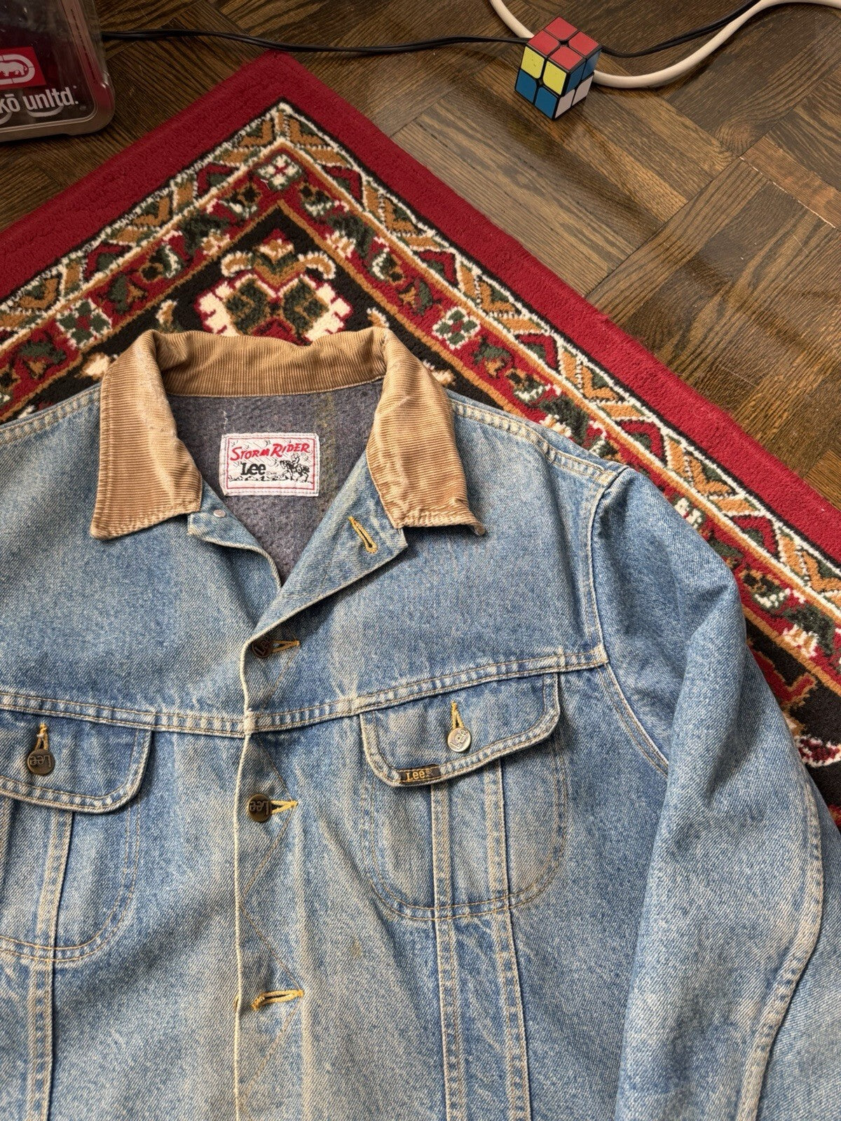 Vintage Lee Storm Rider Washed Blanket Lined Faded Denim Jacket Men's 90s Jean