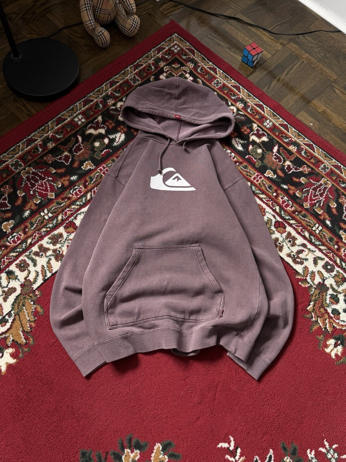 Vintage 00s Y2K Quicksilver Surf Boarding Hoodie Burgundy Dyed Mens Size S
