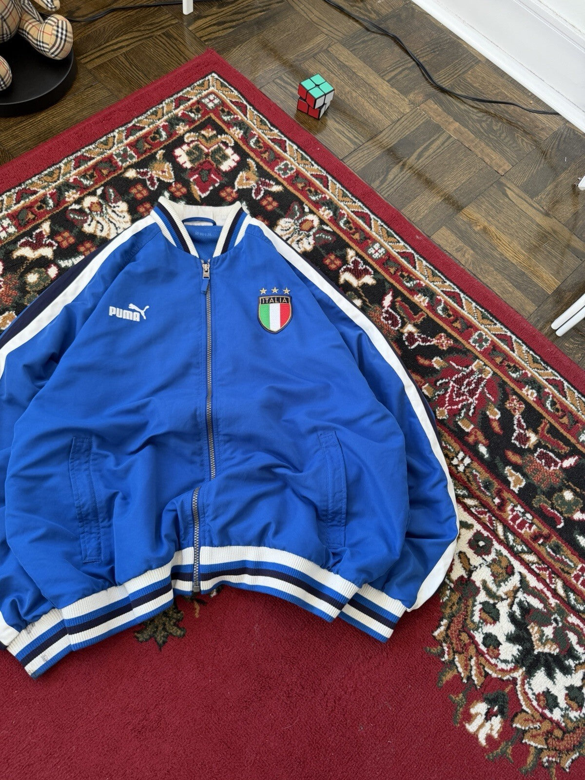 Vintage Y2K Puma Italia Soccer Rain Jacket Bomber Men's XLarge Blue Windbreaker