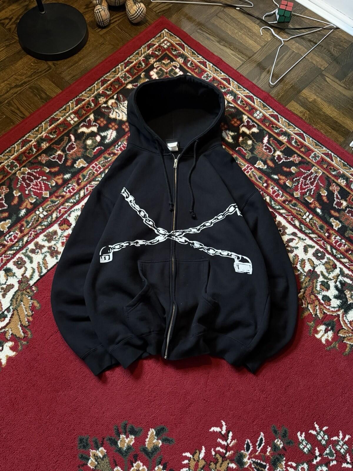 Vintage Korn Chain Locked Door 00s Zip Hoodie Giant Tag 90s Band Zip Hoodie