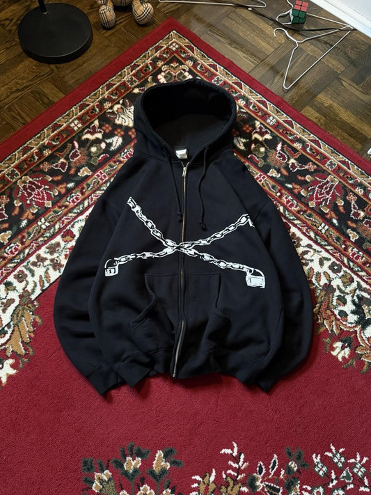 Vintage Korn Chain Locked Door 00s Zip Hoodie Giant Tag 90s Band Zip Hoodie