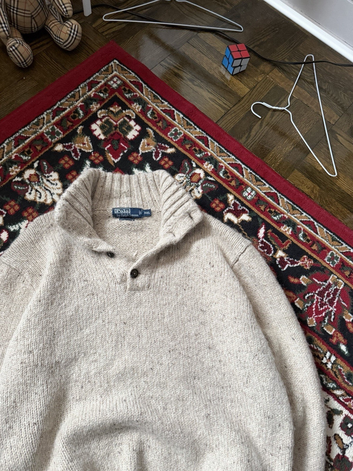 VTG Polo Ralph Lauren Henley Knit Ribbed Hem Alpaca & Wool Blend Sweater XXL 90s