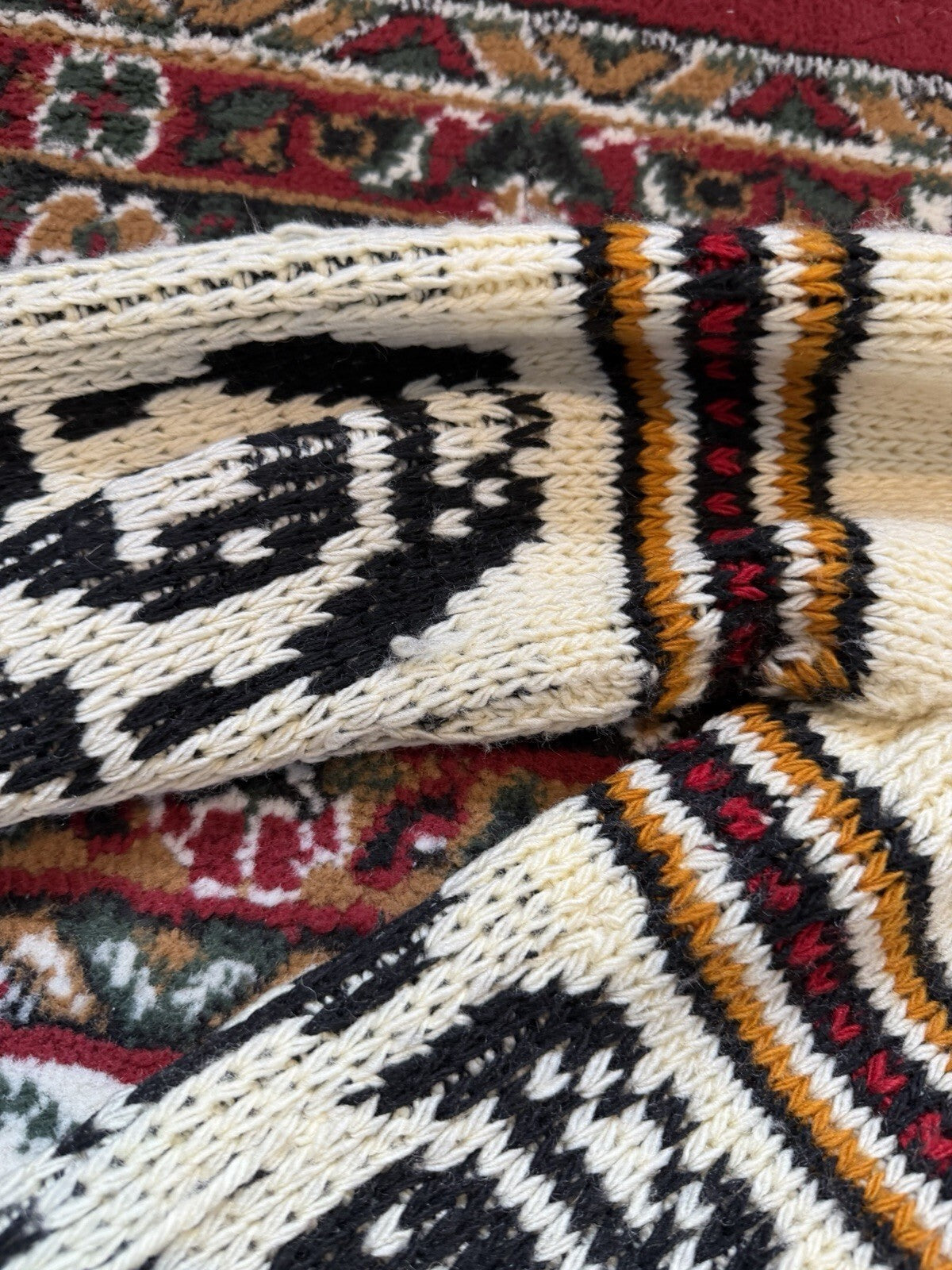 Vintage 70s Hand knit Cowichan Cardigan Lama Open Robe Style Sweater Sz S/M