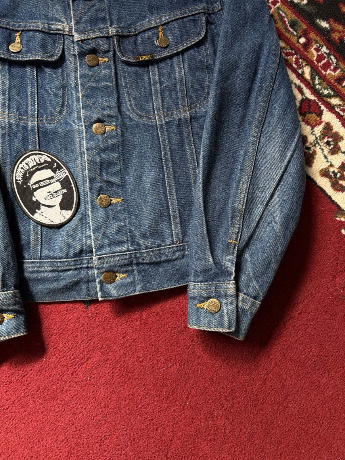80s Lee Riders Vintage Denim Trucker Jacket Sex Pistols "god save the queen"