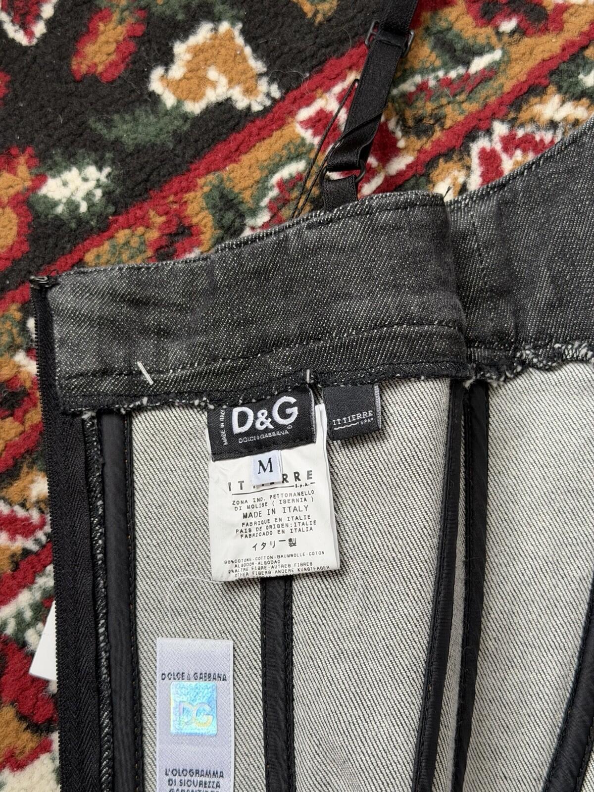 00s Archive Dolce & Gabbana Denim Pleated Gray Corset Top DG Jean Top Y2K
