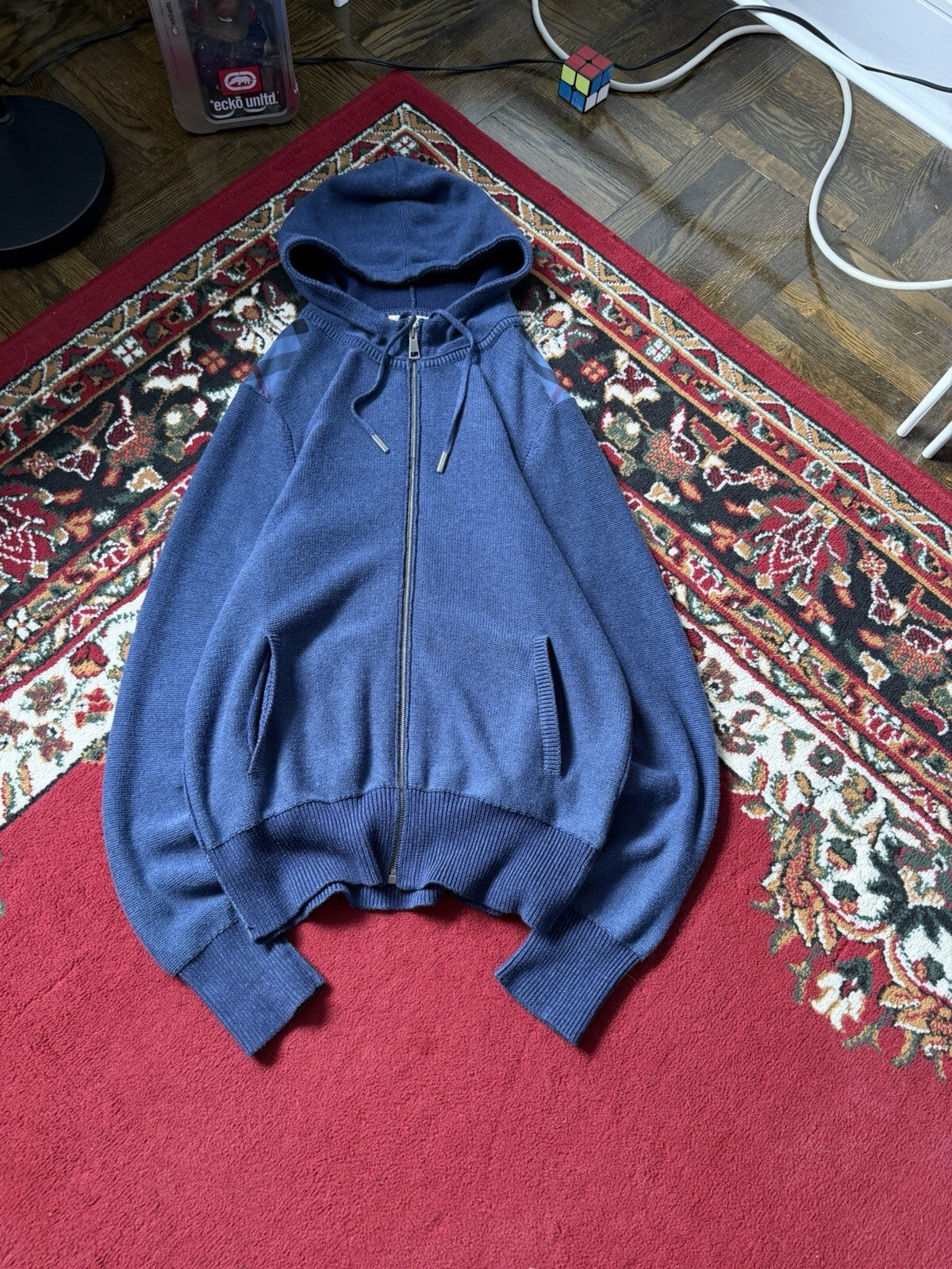 Burberry Brit Knit Men’s Classic Blue Zip Up Hoodie Size M Sweater
