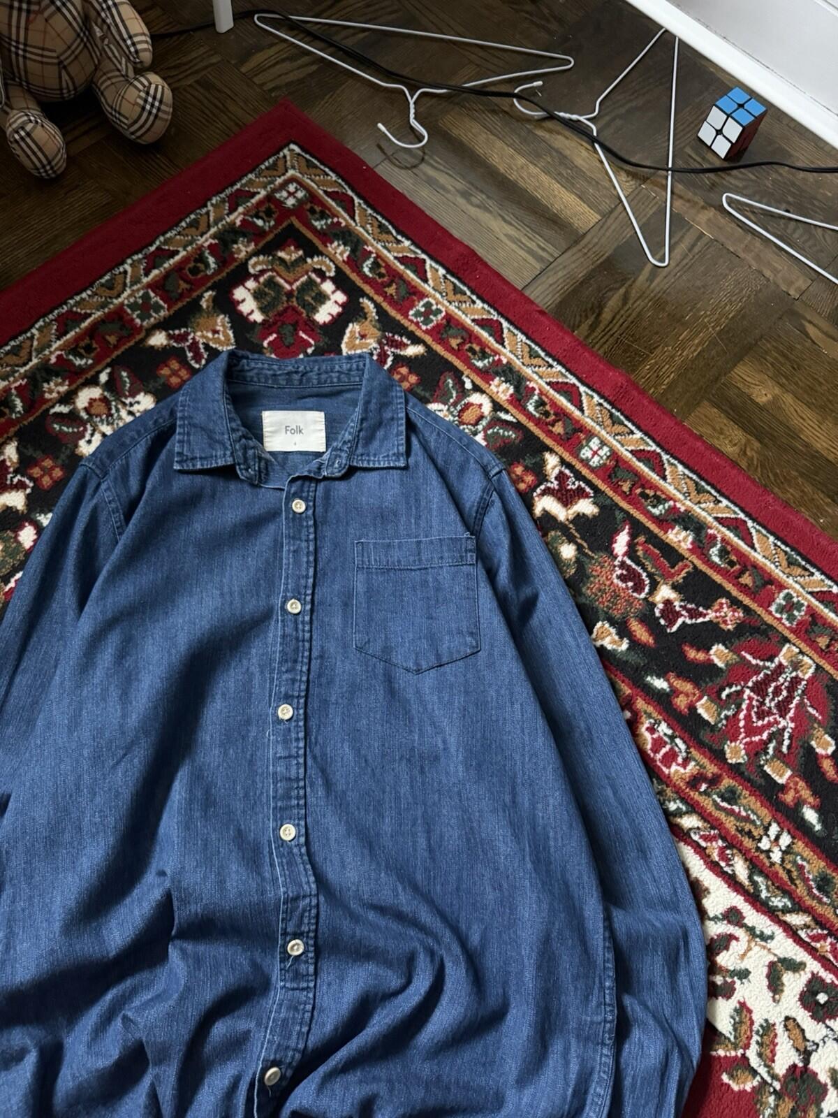 FOLK Jeans Shirt Blue Denim Button Up Long Sleeve Vintage Men's Size 4