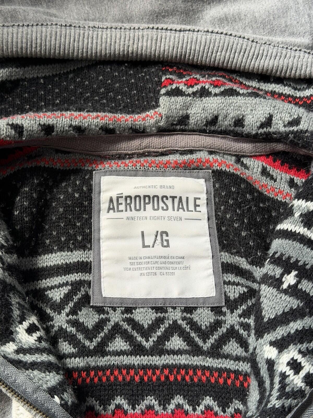 Y2K Aeropostale Faux Fur Vintage Grunge Gray Jacket Hoodie Large