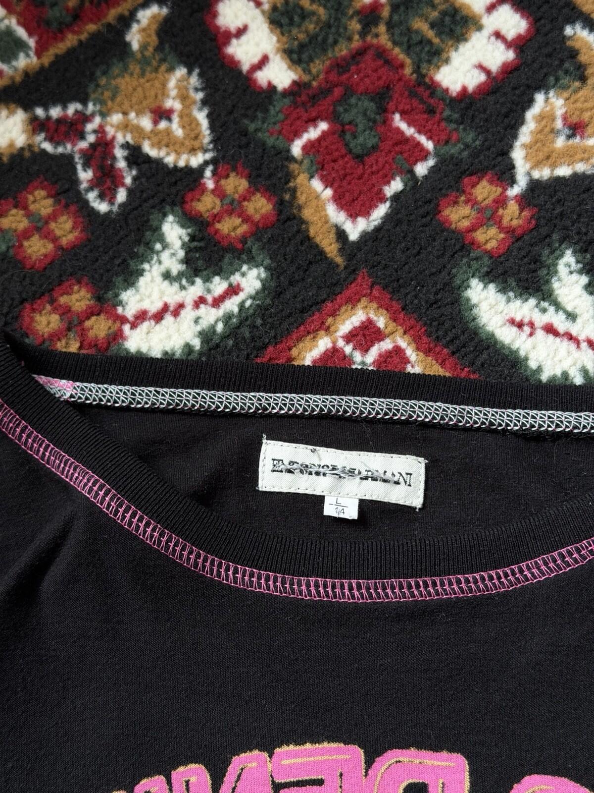 Y2K Emporio Armani Denim Blue Graphic Longsleeve Tee Black Pink Logo