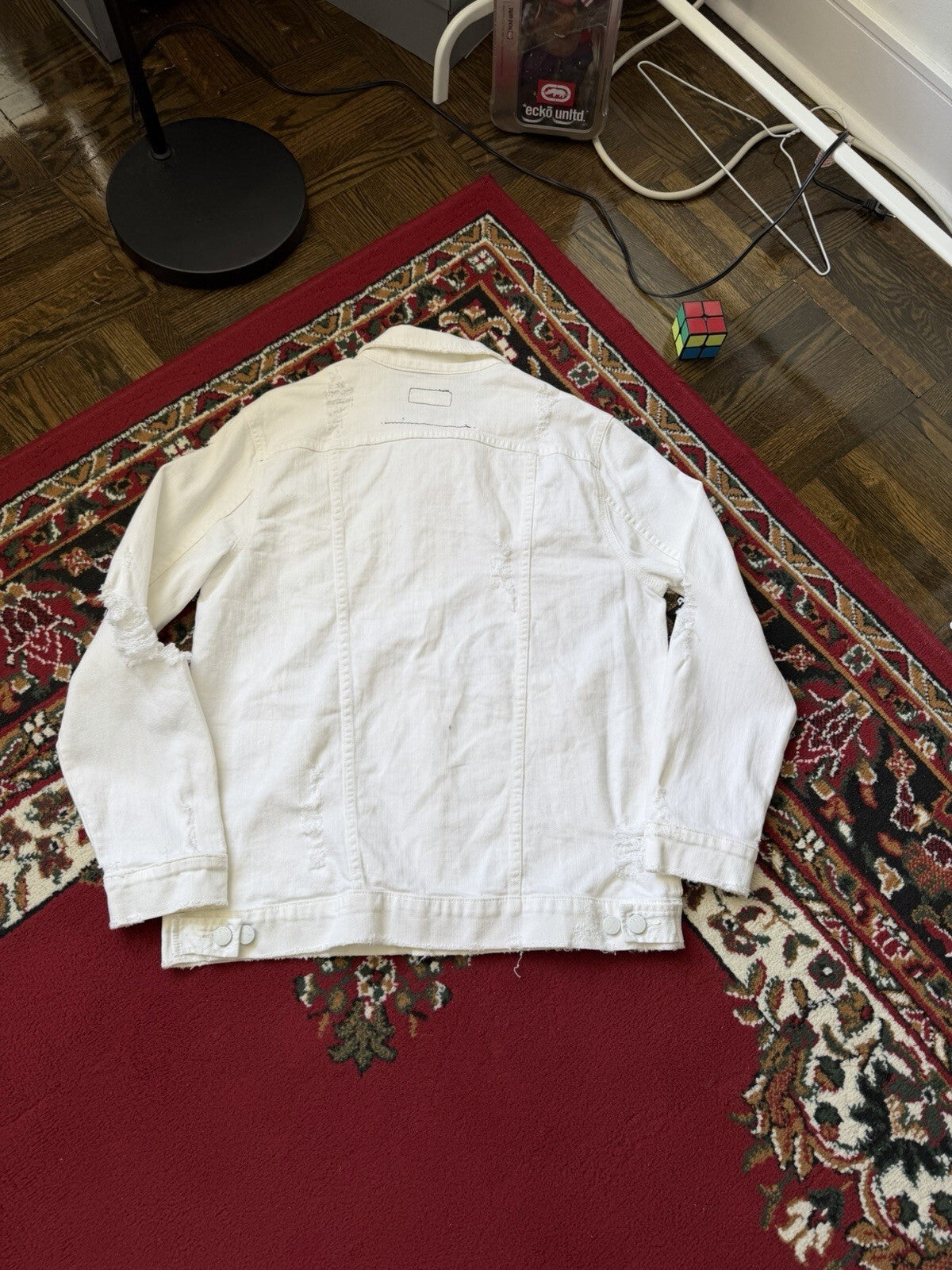 CURRENT / ELLIOTT Distressed Cotton Trucker Denim Jacket White Size 3