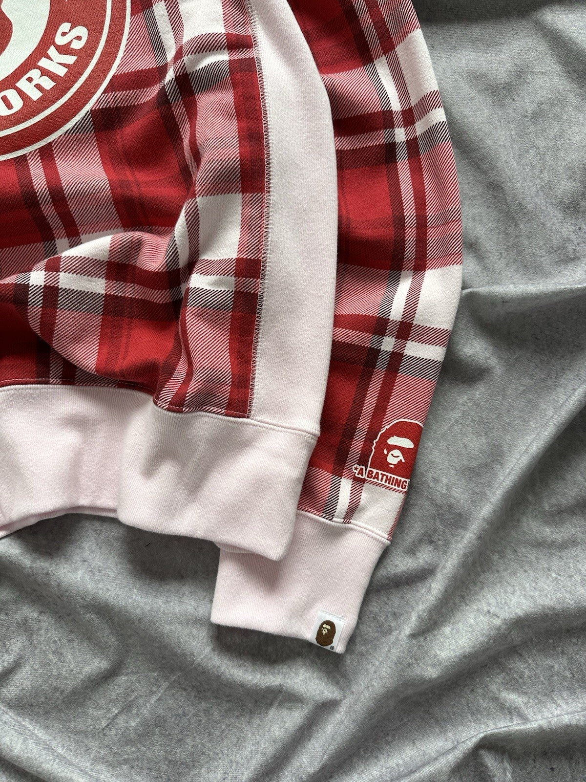 A Bathing Ape Bape Plaid Check Gift Busy Works Sweatshirt Crewneck Size M
