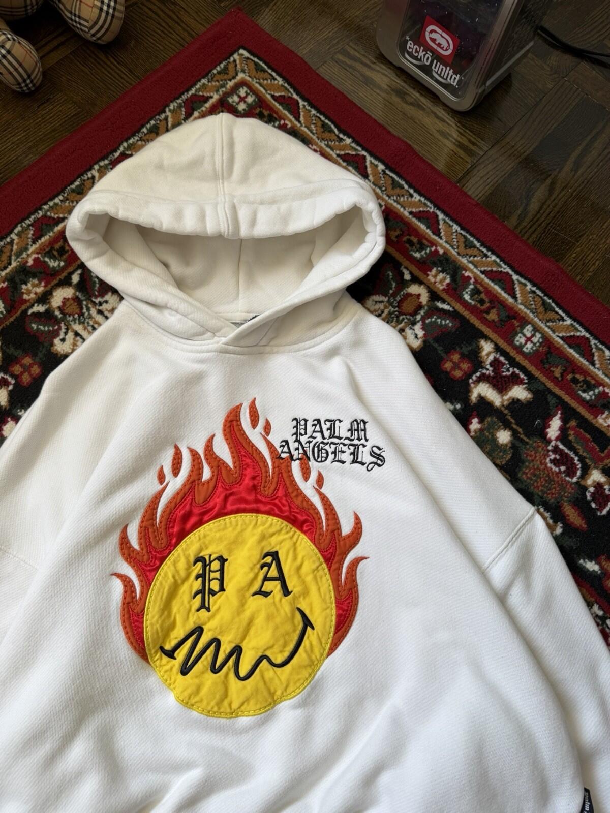 Palm Angels x Smiley Happy Collection Cream White Embroidered Oversized Hoodie S