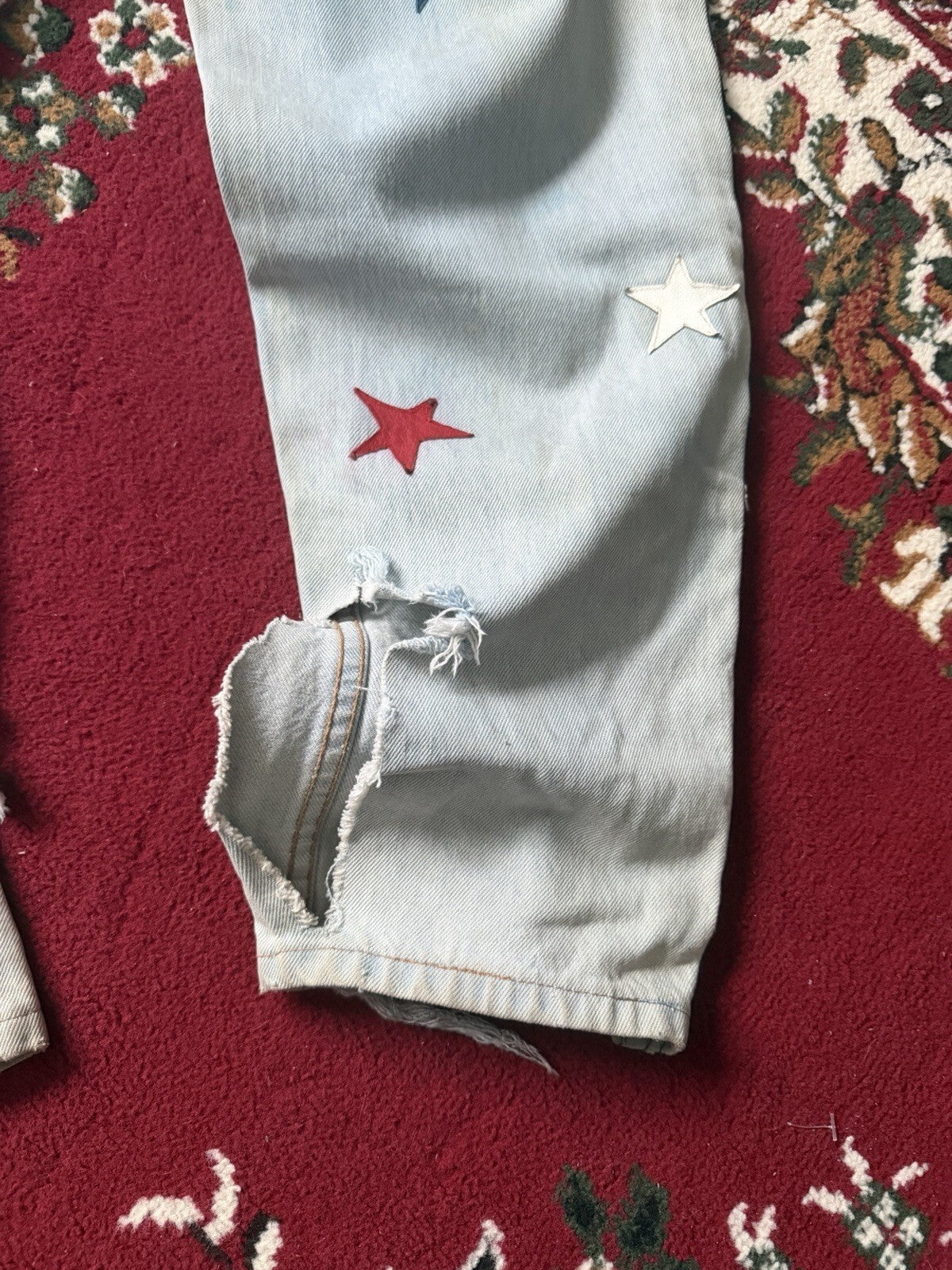 Vintage 90s Parasuco Distressed USA Flag Stars Jeans Light Wash Denim