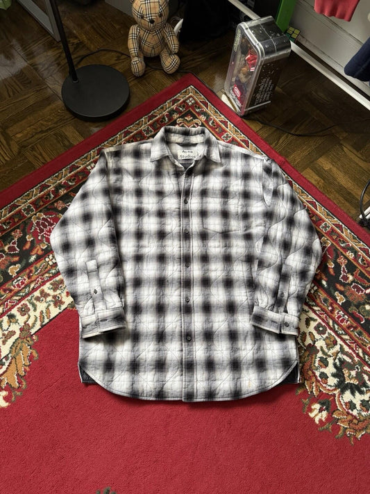 Acne Studios Oxton Oversized Quilted Shirt Jacket White/Black Plaid Size 50 US L