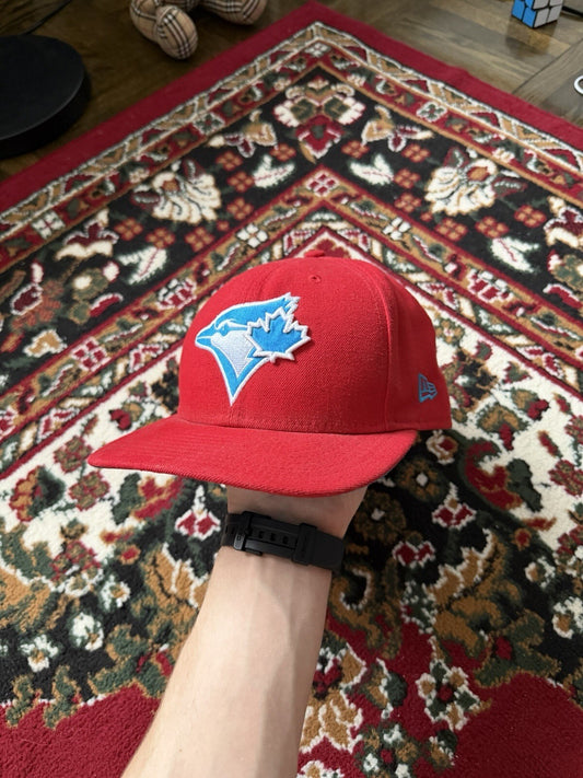 Toronto Blue Jays Hat Snap Back Spell Out Cooperstown 59Fifty Red New Era Cap