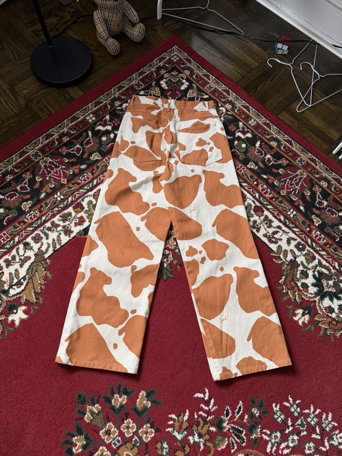 Lisa Says Gah Wide-Leg Jeans Cow Print Orange White 29
