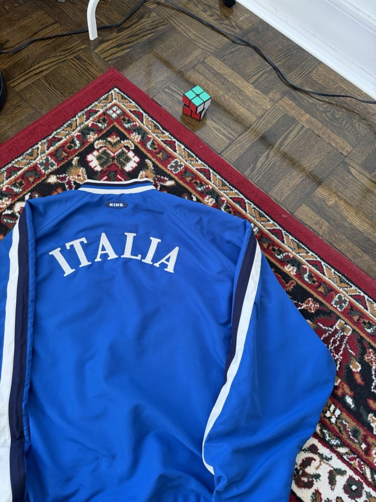 Vintage Y2K Puma Italia Soccer Rain Jacket Bomber Men's XLarge Blue Windbreaker