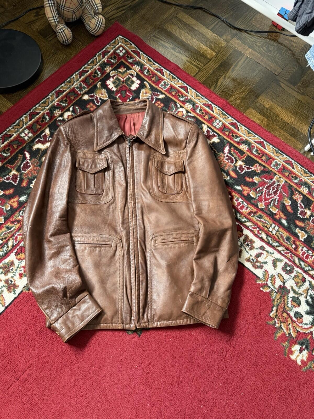 1960s Vintage Men's British ‘Clix’ Zipper Brown Collared Utility Pockets Jacket