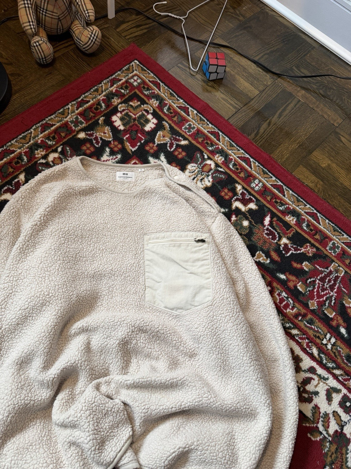 Uniqlo x Engineered Garments Fleece Pullover Mens XL White Sherpa Teddy