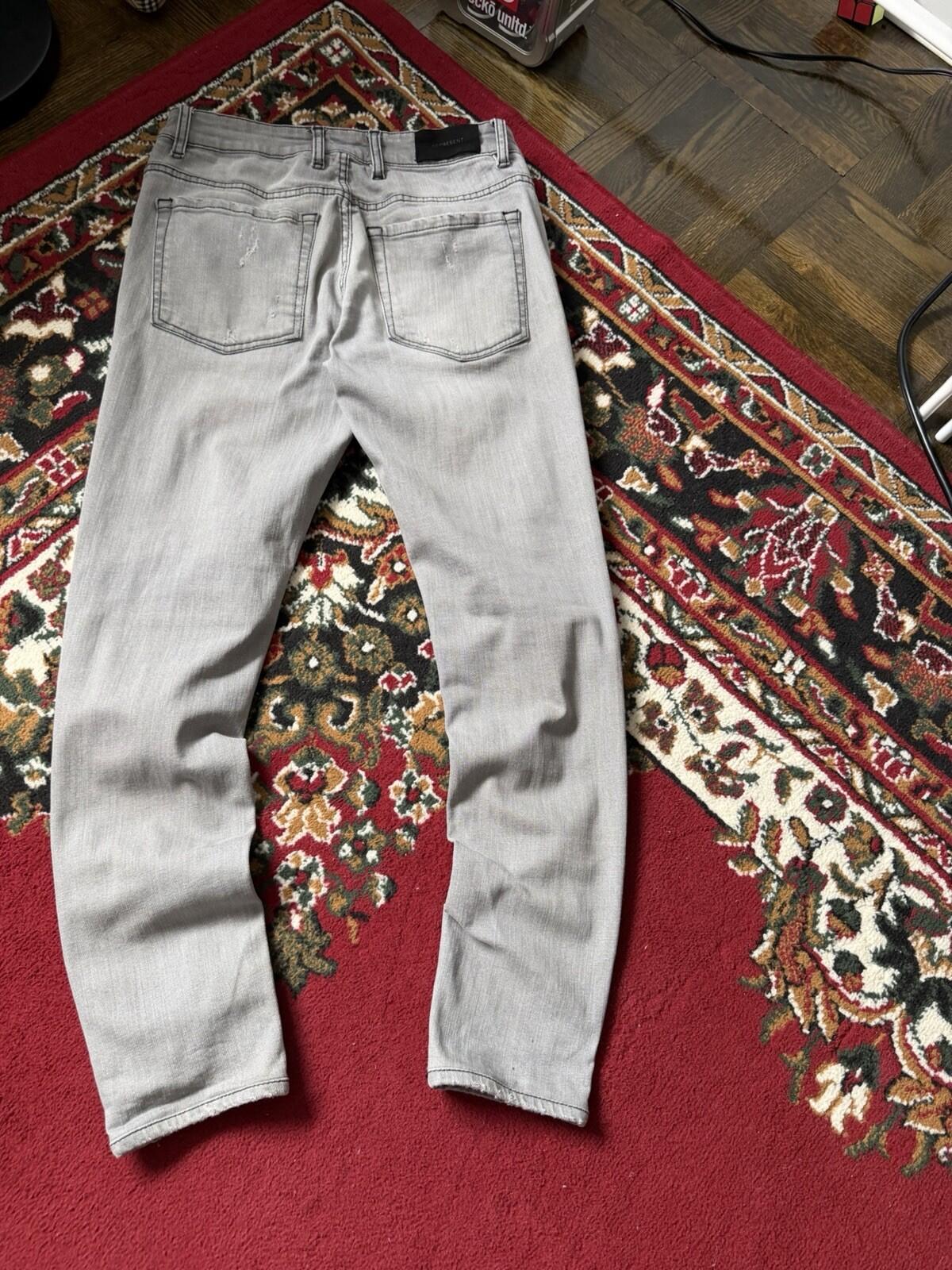 REPRESENT Distressed Slim Fit Jeans Flat Grey Size 34 Men's Repaired Denim Pants