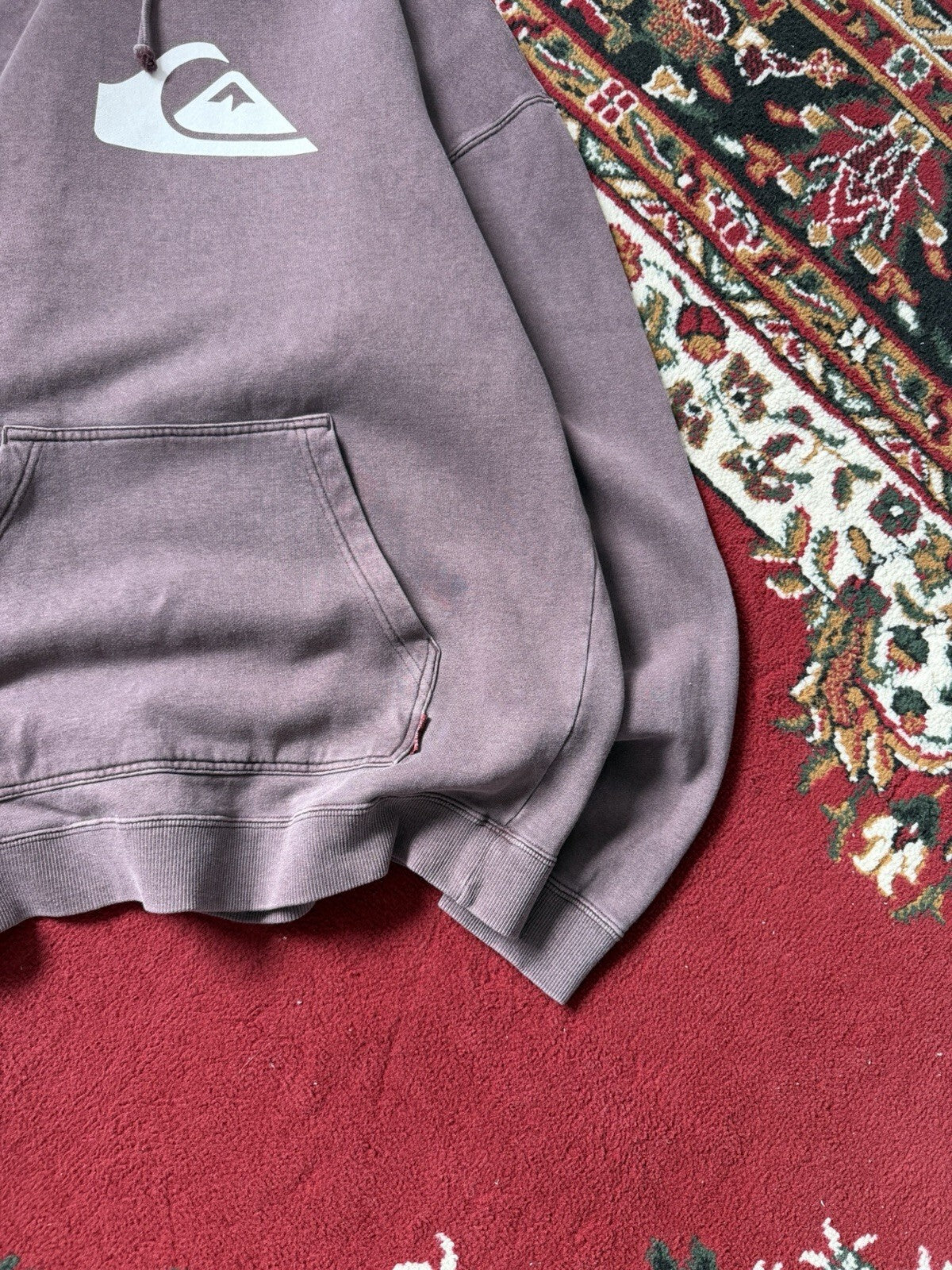 Vintage 00s Y2K Quicksilver Surf Boarding Hoodie Burgundy Dyed Mens Size S