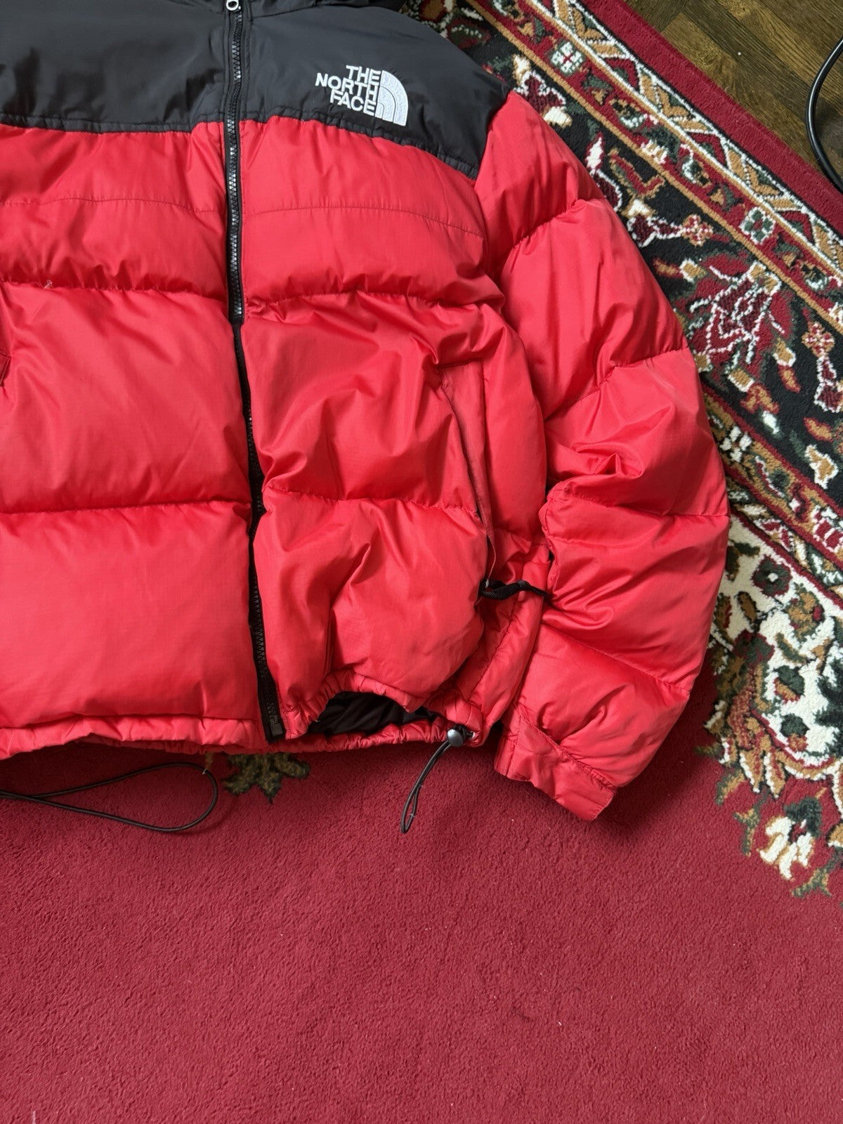 The North Face Nuptse 700 Down Puffer Jacket Red Black Size L