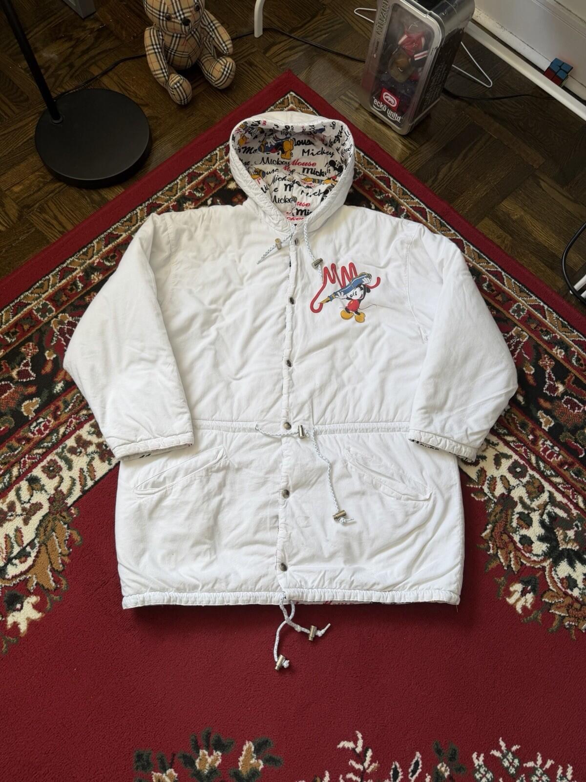 Mickey Mouse Disney Women's Oversized Hooded Jacket White Parka Reversible M