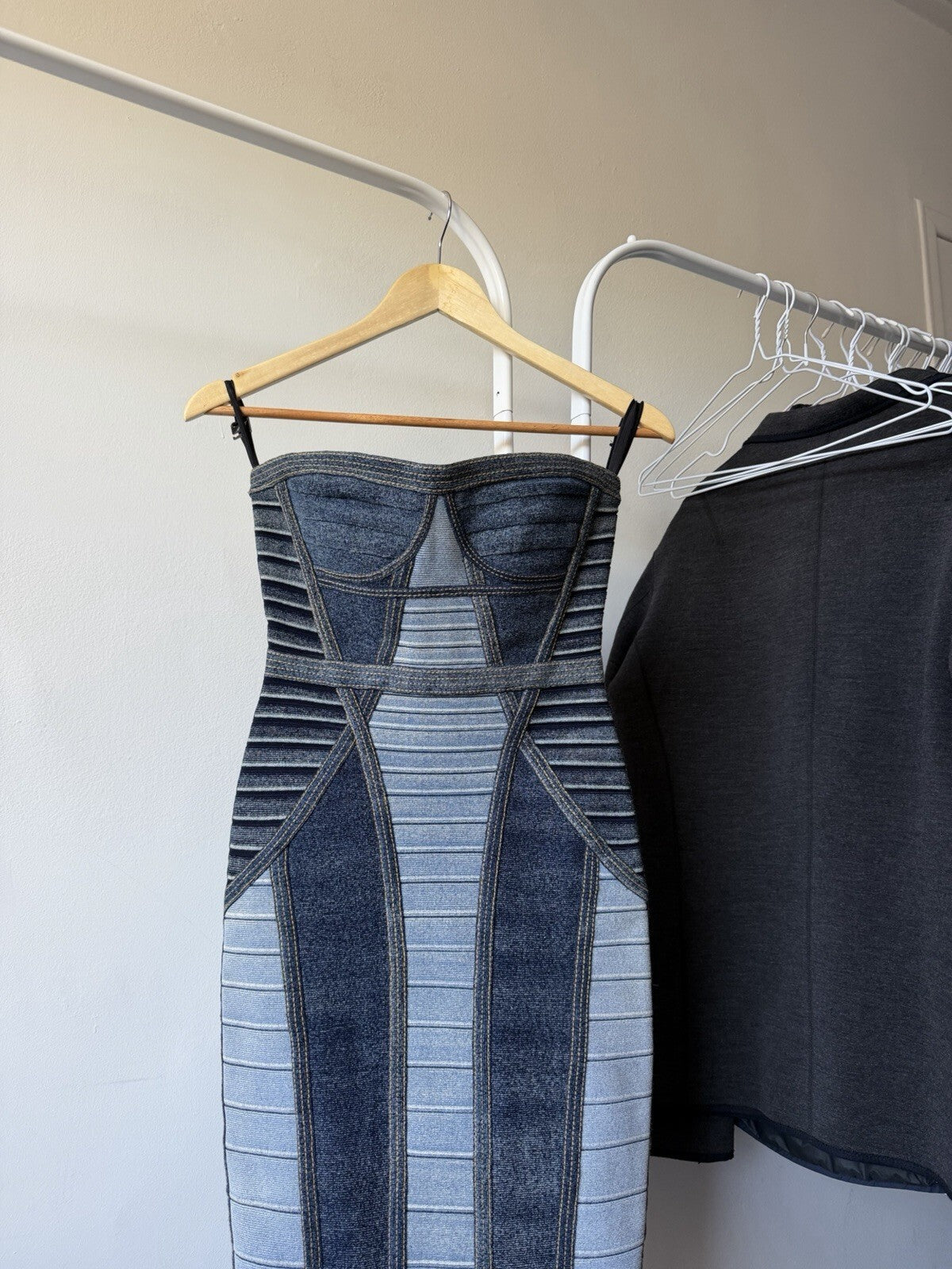 Herve Leger Women's Denim Knit Bodycon Dress Size XS