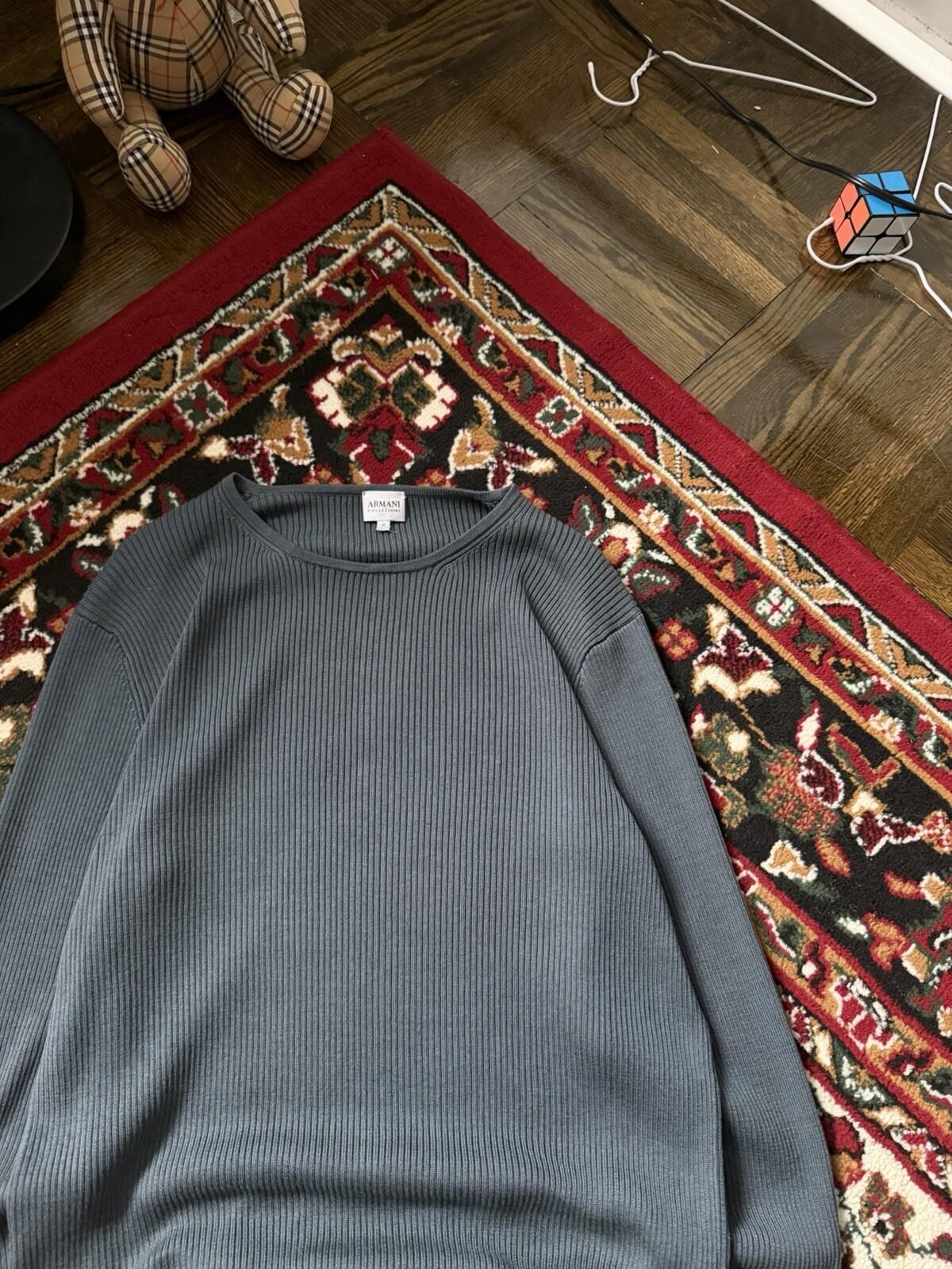 Vintage Armani Collezioni Ribbed Knit Crewneck Blue Sweater Silk Blend Size M