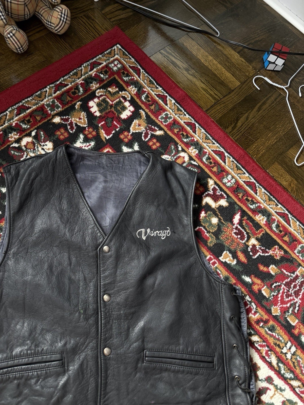 Yamaha Virago Motorcycle Vest Leather Men XXL Black Snap Lined