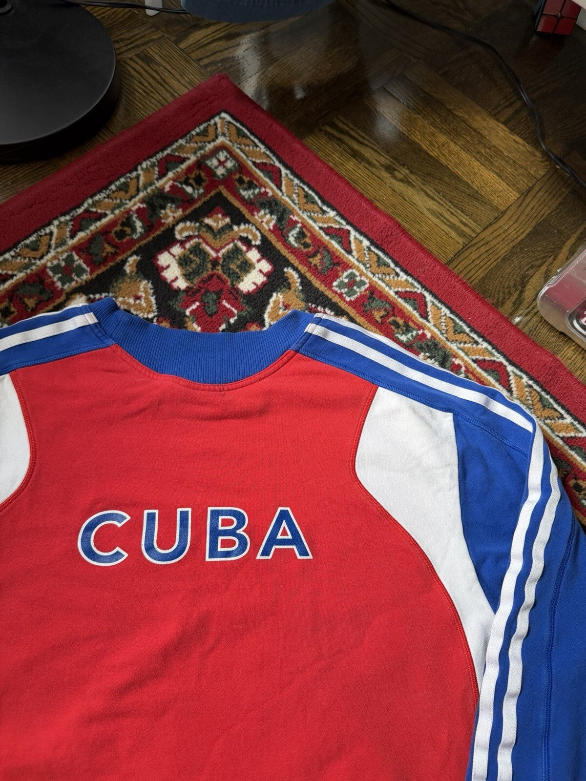Vintage Cuba Adidas Soccer 3 Stripes Crewneck Sweatshirt Size L 00s