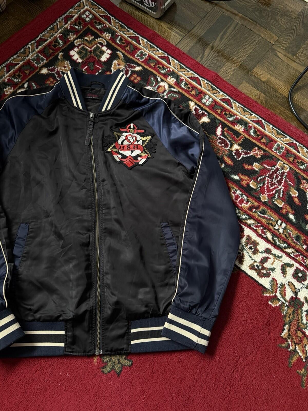 VTG Ed Hardy New York Dragon Japanese Satin Souvenir Bomber Jacket Size M Y2K