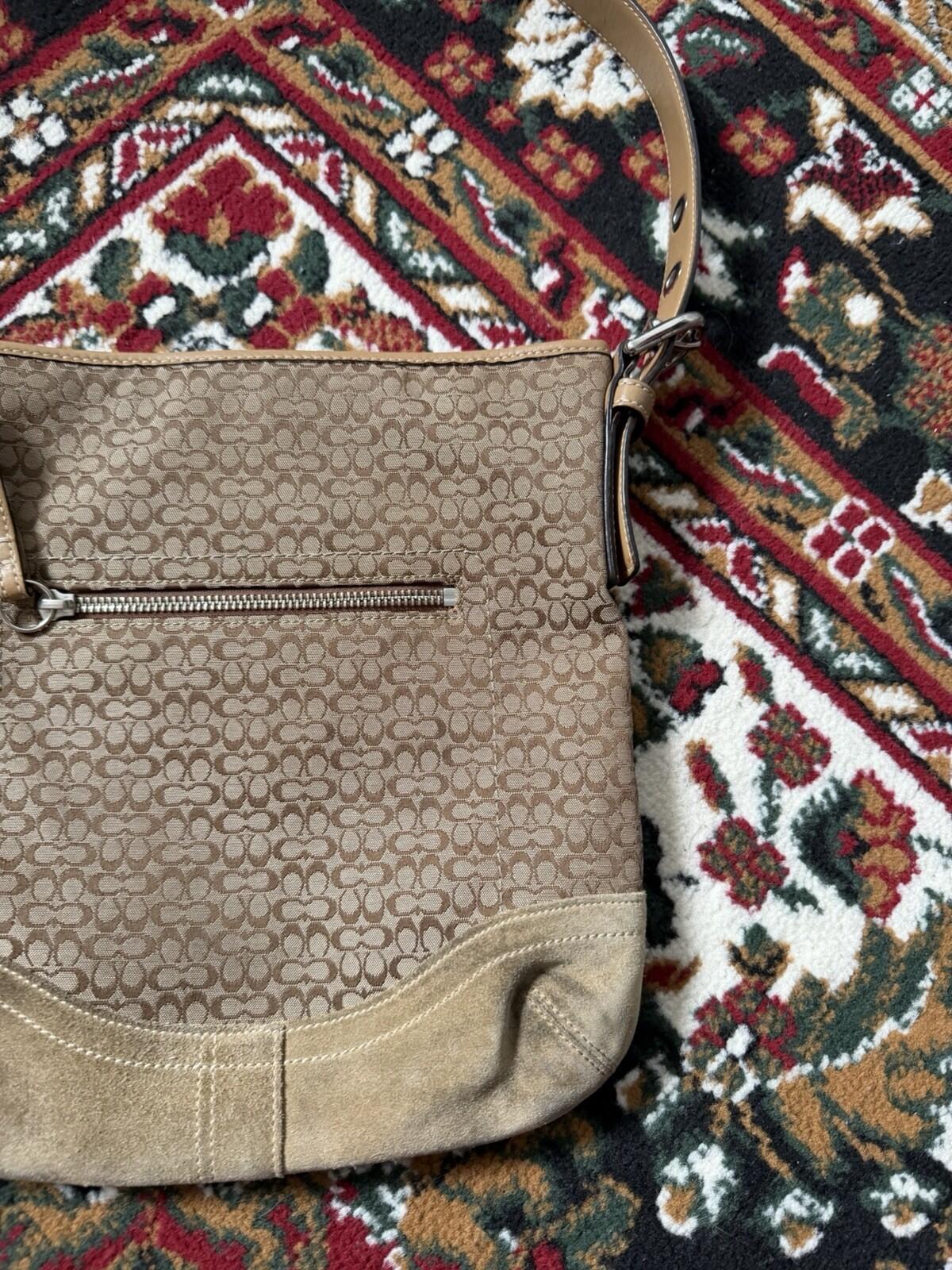 Coach Signature Jacquard Crossbody Bag Shoulder Purse Brown F10944