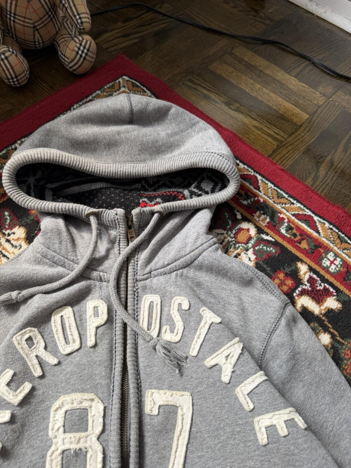 Y2K Aeropostale Faux Fur Vintage Grunge Gray Jacket Hoodie Large