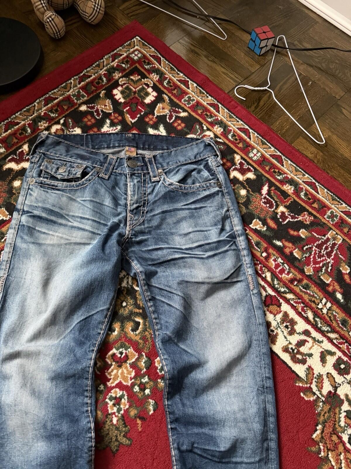 True Religion Mens Jeans Denim Tan Stitching Straight Leg 32 Y2K