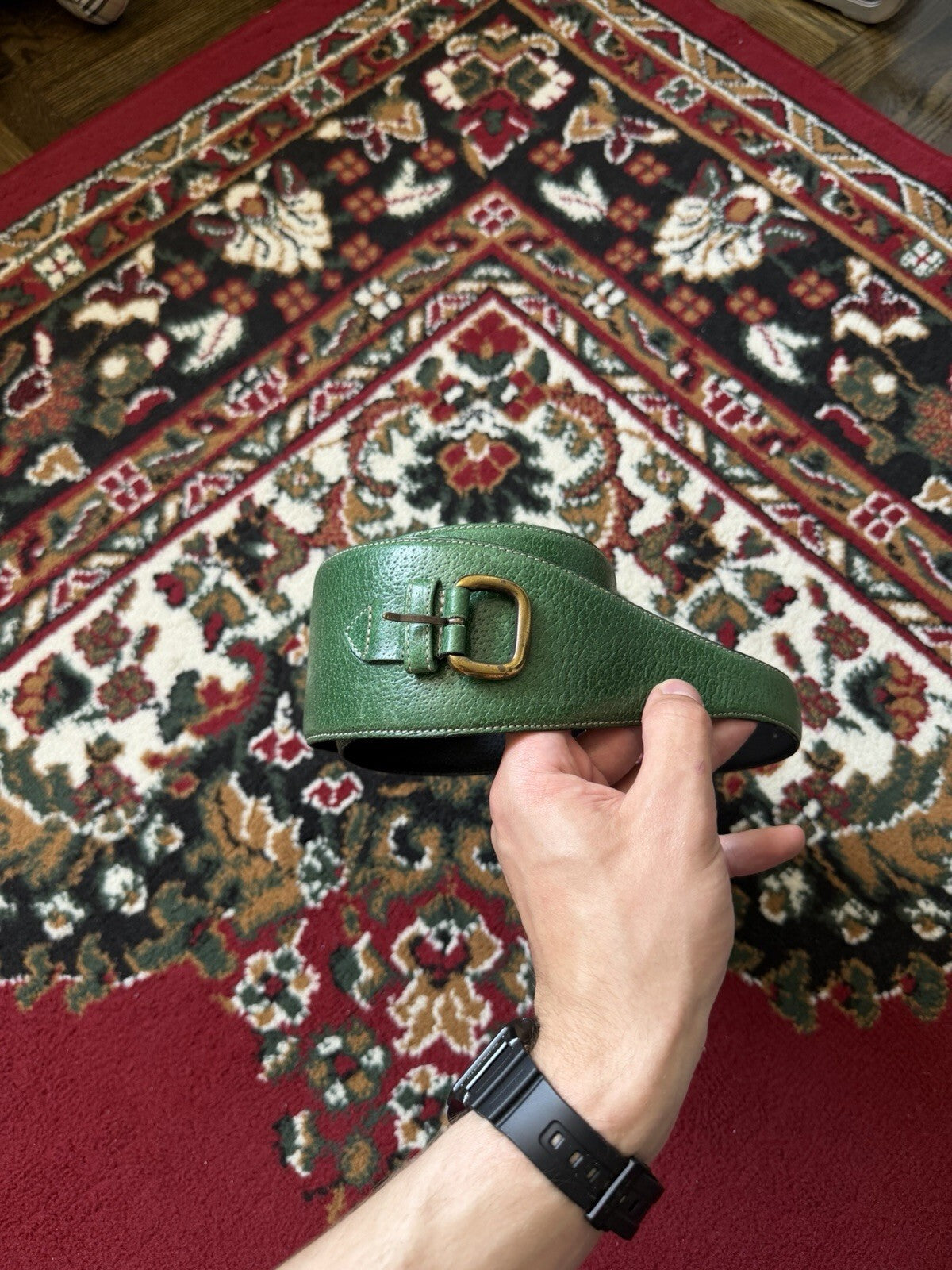 Cuir Vachette Women Leather Belt Green Made in France Thomas Greg