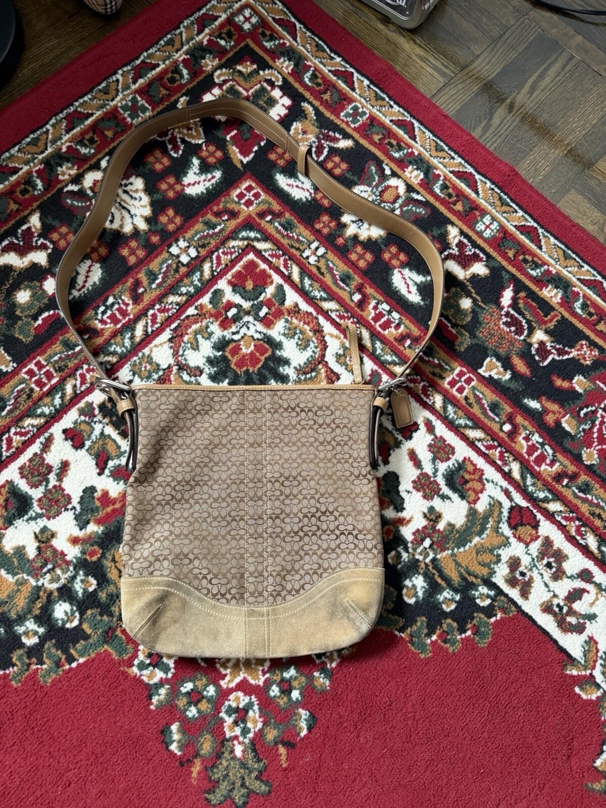 Coach Signature Jacquard Crossbody Bag Shoulder Purse Brown F10944
