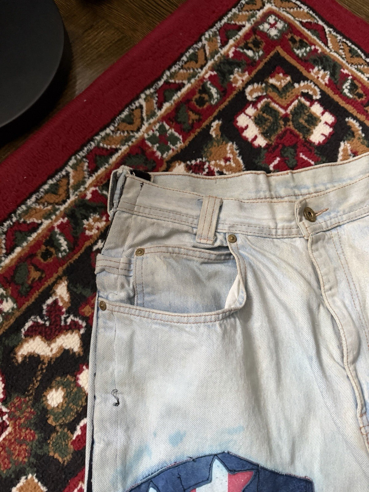Vintage 90s Parasuco Distressed USA Flag Stars Jeans Light Wash Denim