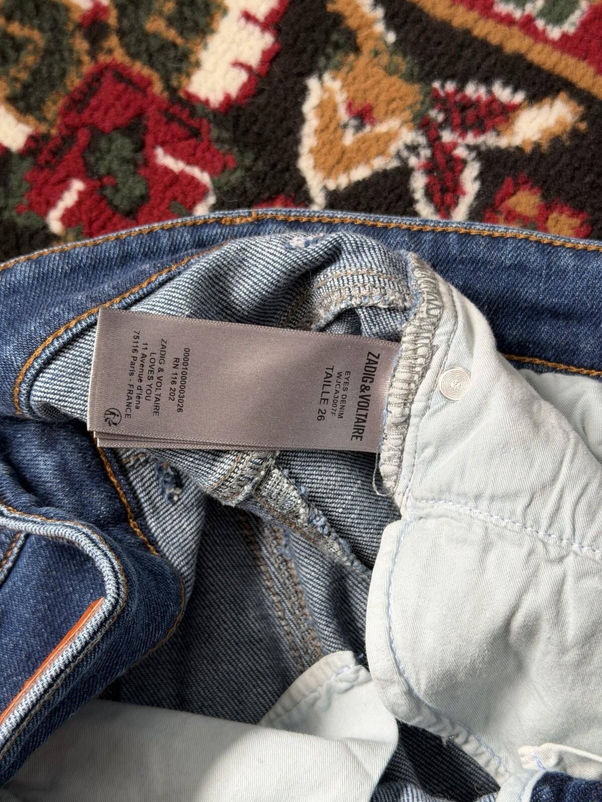 Zadig & Voltaire Womens Zipped Pocket Jeans Blue Cotton High Rise Button Size 26