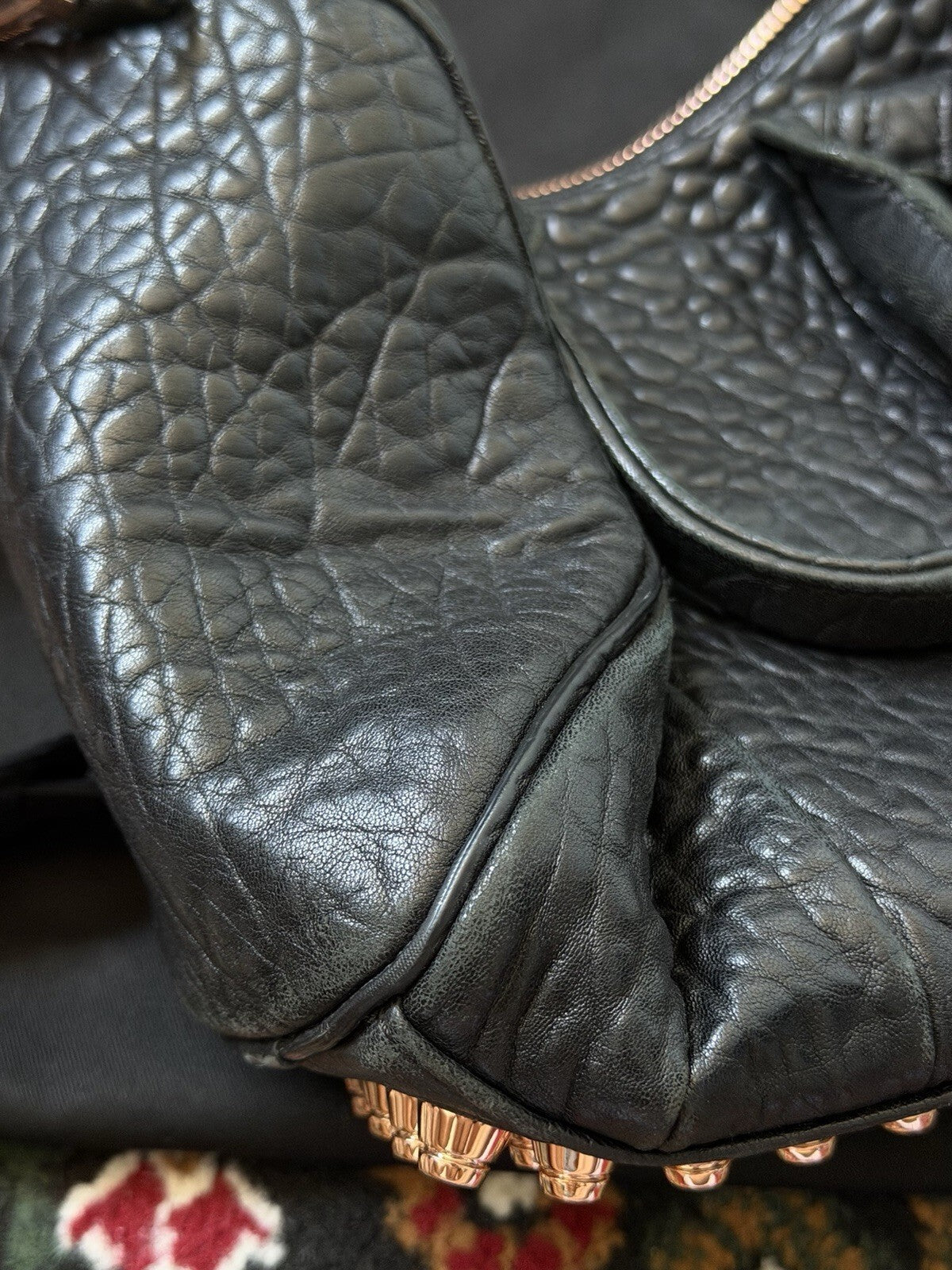 Alexander Wang Rockie Rocco Black Pebbled Lambskin Leather Satchel