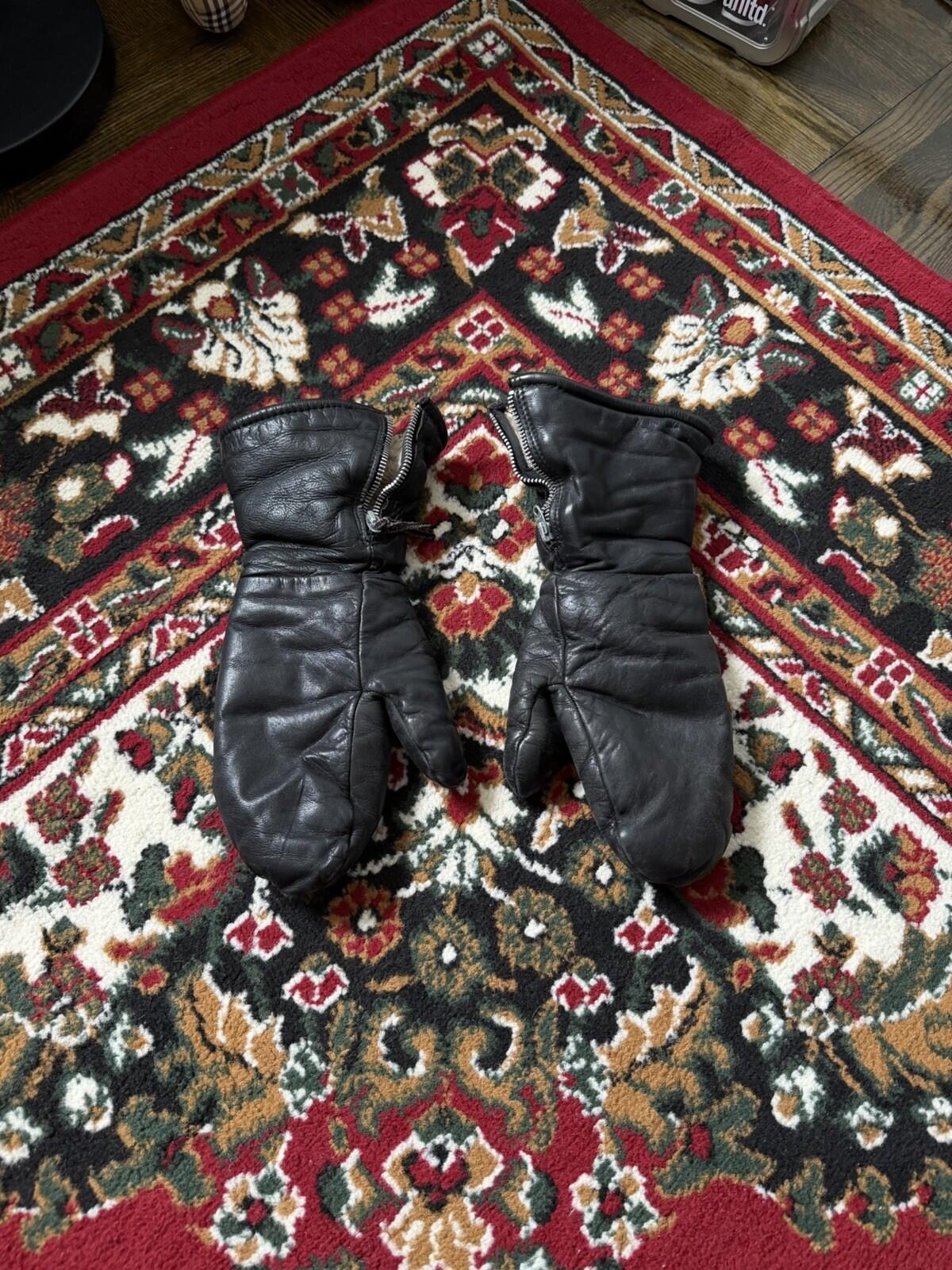Vintage Leather Lightning Zipper Biker Gloves 50s-60s Fleece Lined Made in USA