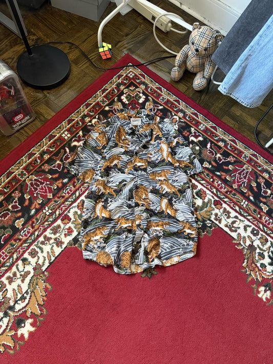 Naked Famous Japanese Tiger Button Down Shirt Men’s Size L Canada Short Sleeve